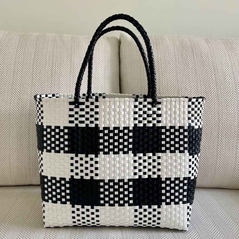 Liviana Conti Black & White Checkered Tote Bag